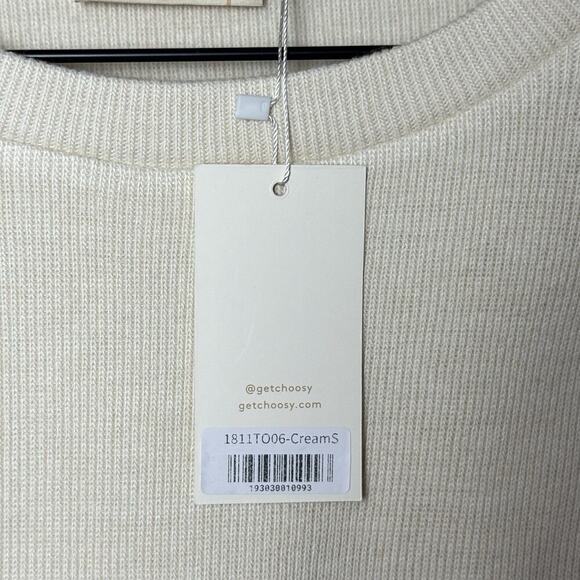 Choosy Elsa Cream Cropped Slouchy Slit Bell Sleeve Boxy Sweater Size Small New - Picture 4 of 10